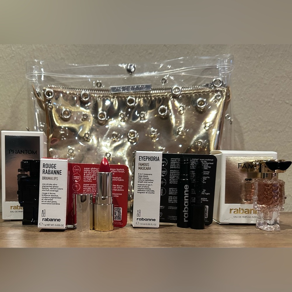 Rabanne Fragrance and Makeup Set (Deluxe Samples)with Gold Bag NEW💛🖤
